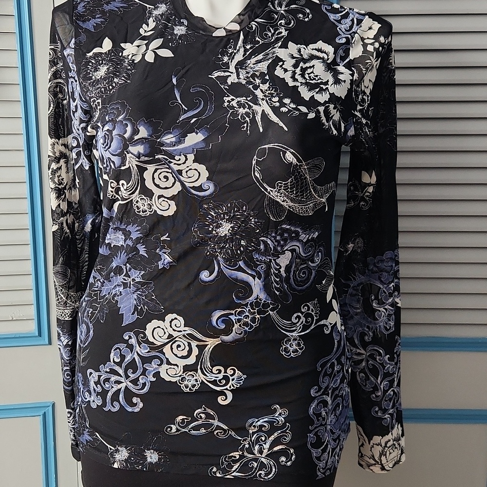 Johnny Was Jade Sheer Floral Print Top - Picture 2 of 13